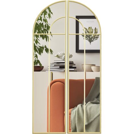Miroir Mural Arc 60 x 120 cm, Miroir Verrière de Fenêtre Ton Doré (1/5)