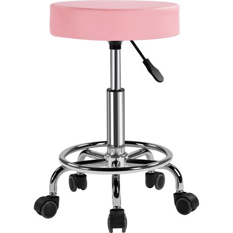 Yaheetech Tabouret de Bureau Hauteur Réglable 51-65 cm avec roulettes Rotation à 360° Tabouret de Travail Rotatif pour Bureau, Salon de Beauté et Massage, Clinique Rose (1/5)