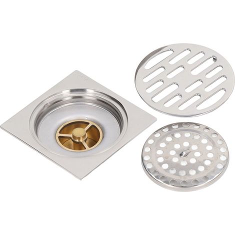 Siphon de sol carré de 10,2 cm anti-odeurs et anti-insectes avec noyau en cuivre pur pour salle de bain, cuisine, balcon, placage d'eau peu profonde. (1/5)