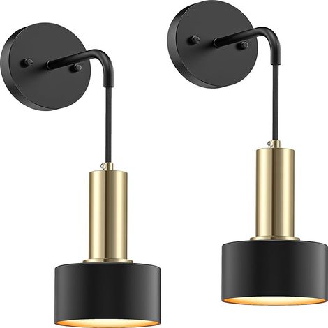 Lot de 2 appliques murales noires à piles, appliques murales décoratives, adaptées aux couloirs, hôtels, lampes de chevet, ampoules non incluses. (1/5)