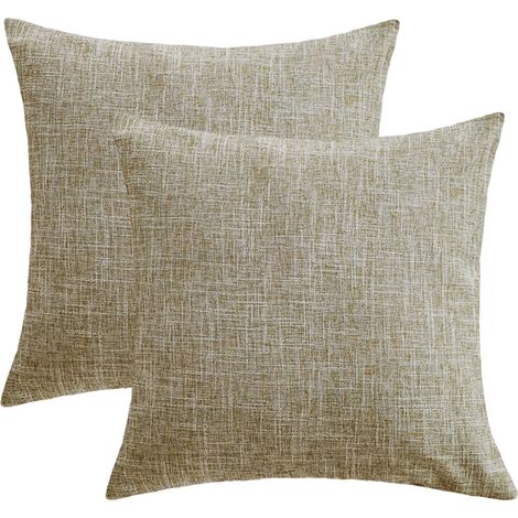 Lot de 2 Housses de coussin lin uni, fermeture éclair cachée, décoration salon chambre (1/5)