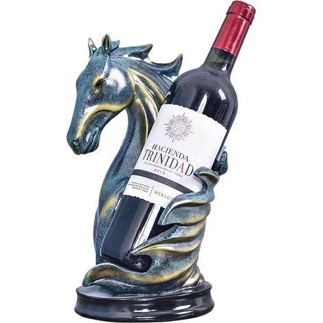 Statue cheval porte-bouteille vin - sculpture similibronze - décoration étagère bouteille (1/5)