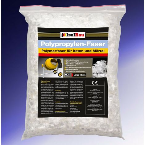 Isolbau – Fibres de polypropylène pour béton 12 mm – Renforcement anti-fissures – Améliore la résistance à l'eau – 1 kg