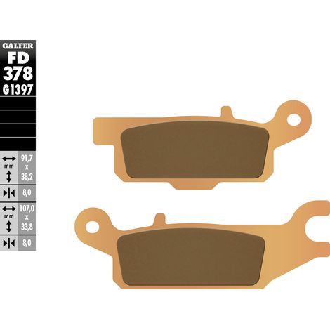 Pastillas de freno Galfer KH443 de metal sinterizado (doradas) para ATV Yamaha YFM 550/700, delantera izquierda.