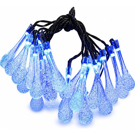 Guirlande Lumineuse LED Solaire Bleue en Gouttes, 100 LED, 8 Modes, Étanche pour Jardin et Balcon (1/5)