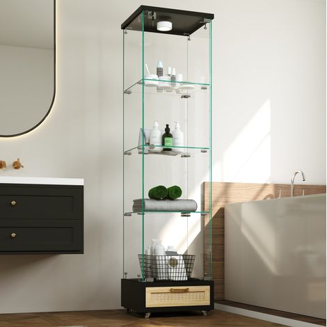 meuble rangement vitrine LED 4 niveaux noir OKMYHOME (1/5)