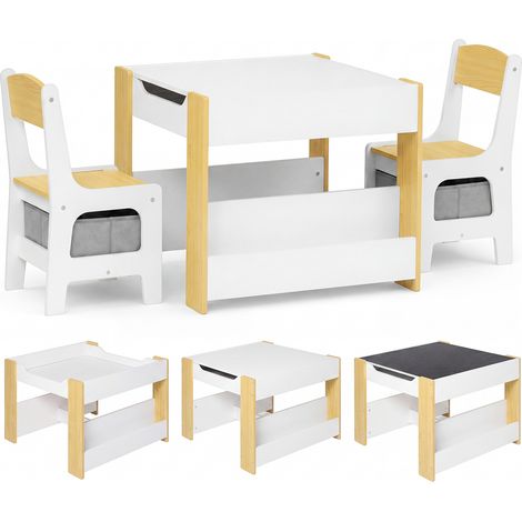 Dekko Kids Table and Chairs Set 2-in-1 Flip Top Storage Play Study Natural (1/5)