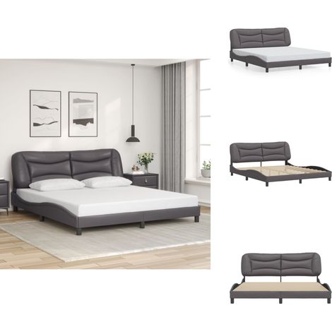 Cadre de lit sans matelas gris 180x200 cm similicuir - Lit Plateforme - Tête De Lit Intégrée - Cadre De Lit Design - Literie Adulte - Meuble Chambre À Coucher (1/5)