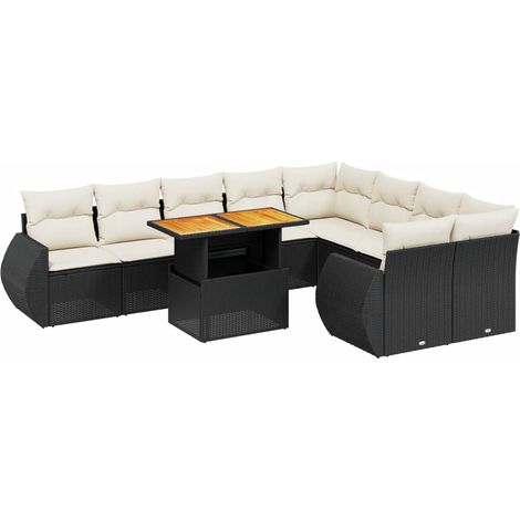 Salon de jardin 10 pcs avec coussins noir résine tressée (1/3)