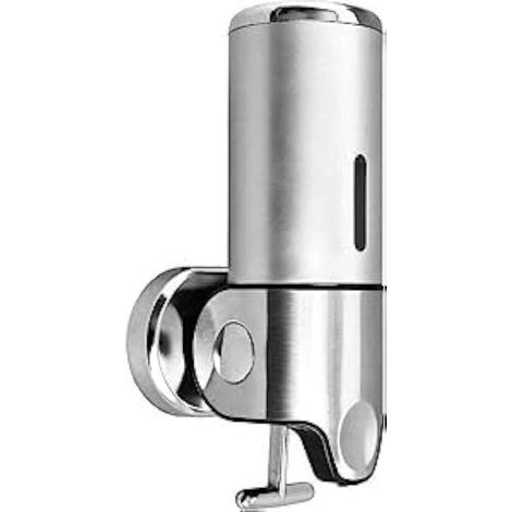 Dispensador de jabón manual de pared para champú líquido y champú en envase translúcido (500 ml, color plata). (1/4)