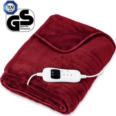 sinnlein Termocoperta Scaldasonno 160 x 120 cm Bordeaux Certificato TÜV SÜD GS Scaldaletto Elettrico con Spegnimento Automatico Coprimaterasso Termico Timer 9 Livelli di Temperatura