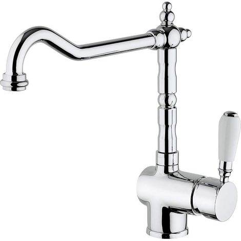 Paini – Rubinetto Miscelatore Monocomando Cucina, Lavello, Cromato, Leva laterale con bocca alta orientabile, Canna antica, Design barocco, interamente prodotto e lavorato in Italia (1/5)