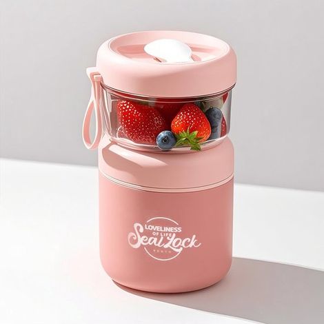 Vaso de yogur para llevar, 860 ml, Recipiente térmico de acero inoxidable para el almuerzo, Vaso para sopa a prueba de fugas, Rosa (1/5)