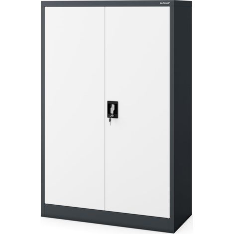 Armoire de Bureau Métallique C001K 3 Etagères Tôle d'acier Portes Battantes Verrouillable 140 cm x 90 cm x 40 cm (Anthracite/Blanc) (1/5)