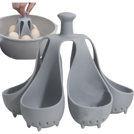 Cocedor de huevos de silicona - Moldes para escalfar huevos, resistente a altas temperaturas, cocedor de huevos, utensilios de cocina, soporte para escalfar huevos, cocina 6 o 4 huevos a la vez (1/5)