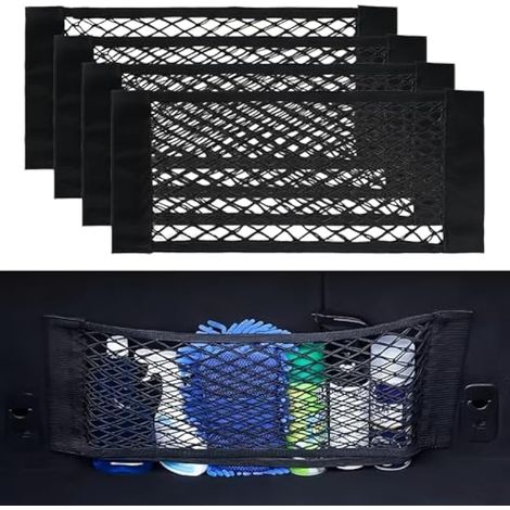 Lot de 4 filets de rangement élastiques en maille pour voiture, camion, SUV, camionnette, 40 x 25 cm (1/5)