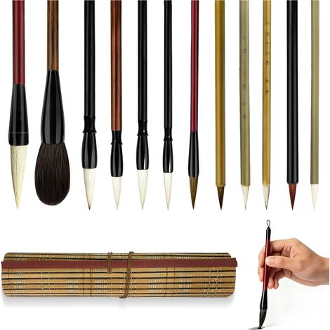 12 Pinceau de Calligraphie, Pinceaux de Dessin National pour Débutants, Pinceaux Calligraphie Chinoise pour La Peinture à l'Encre Aquarelle (1/5)