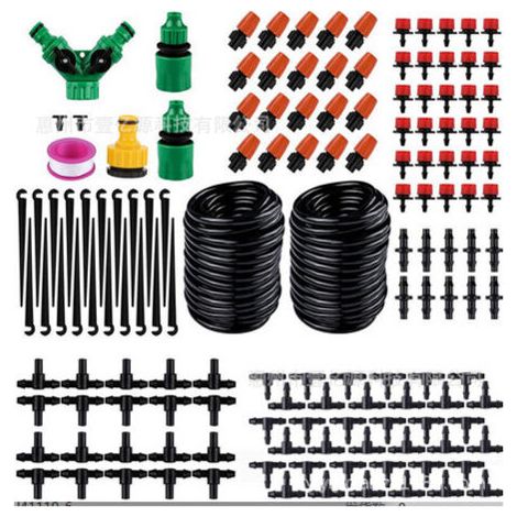 Kit d'irrigation goutte à goutte, micro-irrigation goutte à goutte de 20 m (65 pi), système d'irrigation automatique et réglable pour aménagement paysager, terrasse, serre, pelouse, plantes, 125 pièce