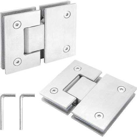 Lot de 2 charnières de porte de douche en verre sans cadre à 180° finition nickel brossé argenté robustes (1/5)