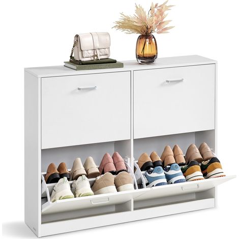 VASAGLE CUSTOS Collezione - Scarpiera con 4 Ribalte, Scaffale Portascarpe, Organizzatore per Scarpe, Divisori Regolabili, per 16-28 Paia di Scarpe, 24 x 105,5 x 82,7 cm, Bianco Neve LBC035W01 (1/5)