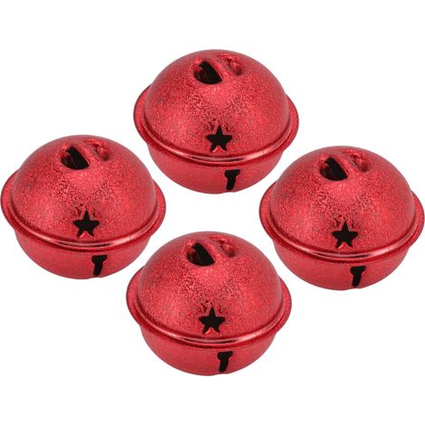 Un ensemble de 24 cloches de Noël en fer peint en rouge, de 40 mm de diamètre, en forme d'étoiles creuses à cinq branches, pour la décoration de sapin de Noël à faire soi-même. (1/5)