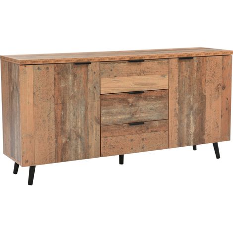 Mueble TV vintage marrón 140 cm con 3 cajones y estantes regulables (1/5)