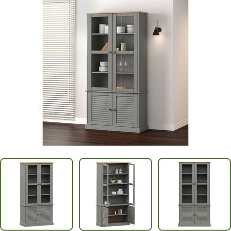 vidaXL Kieferholz - Vitrine VIGO Grau 85x35x170 cm Massivholz Kiefer (1/5)