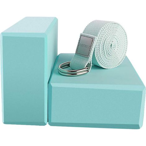 Bloc De Yoga - Mousse EVA Haute Densité - 23 x 15 x 8 cm - Sangle D'étirement 2,4 m - Pour Yoga Et Fitness - 2 Blocs + 1 Sangle (1/5)