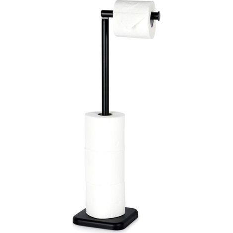 Porte-Papier Hygiénique - Support Métal et Plastique Noir - Salle De Bain - 15 x 15 x 56 cm - 1 Pièce (1/5)