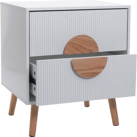 Comodino tavolino HHG-683, design 3D, 2 cassetti in legno melaminico, 55x48x41cm, bianco