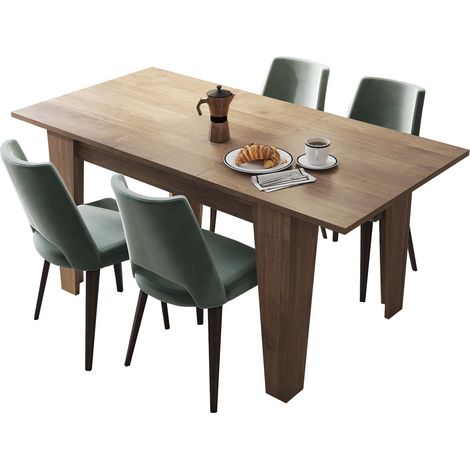 Ausziehbarer Tisch Pizzoli, zentraler Auszugsmechanismus, max. Länge 160 cm, 160x80x78h cm, Nussbaum braun