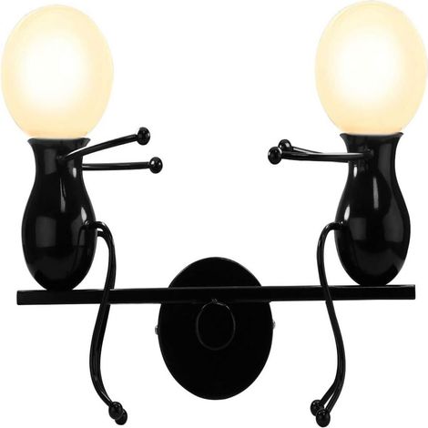 Applique Murale Double Paroi - Personnage Minimaliste en Fer - Style Moderne Contemporain - Pour Salon Chambre Enfant Bureau - 1 Pièce