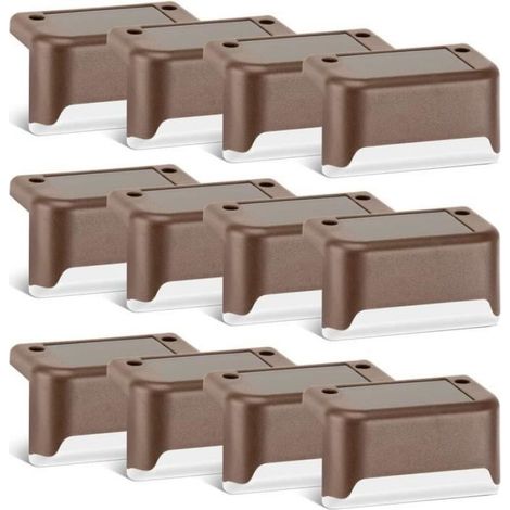 Lot de 12 lampes solaires de terrasse - Finition bronze - Étanches - Pour allée, cour, terrasse, escaliers, marches et [182] (1/4)