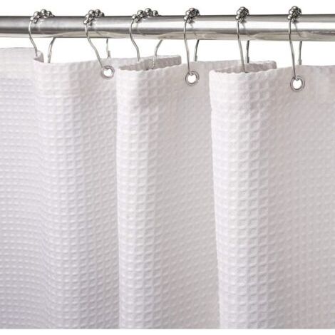 Rideau de Douche Gaufre avec Anneaux en Métal Rideau de Douche Baignoire Anti Moisissure Tissu Rideau Salle de Bain Robuste pour Baignoire Cabine de Douche, Ourlet Lesté - 180x180CM (Blanc)