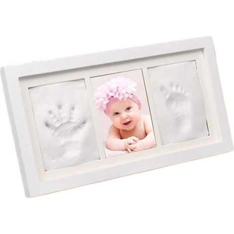 Kit d'empreintes de pieds de bébé avec cadre photo, blanc, pour souvenirs de naissance (1/4)