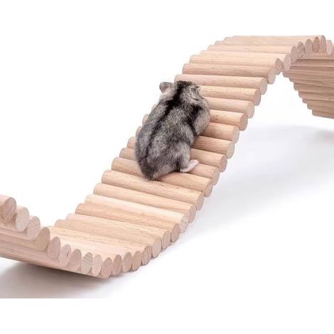 Pont en bois pour hamster, échelle d'escalade pour petits animaux, accessoire de cage, jouet d'habitat, grimpette naturelle, structure en bois massif, taille compacte, lot unique, idéal pour rongeurs. (1/5)