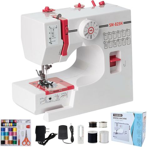 Machine à Coudre Portable Débutant, 12 Modèles de Points Sewing Machine avec Kit Accessoires et Lumière LED, Multifonction Petite Machine à Coudre électrique pour DIY et Vêtements Rouge (1/5)