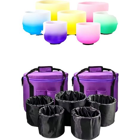 Set di campane tibetane in cristallo, set completo da 7 pezzi, accordate a 432 Hz, set da 7 - Gradiente (1/2)