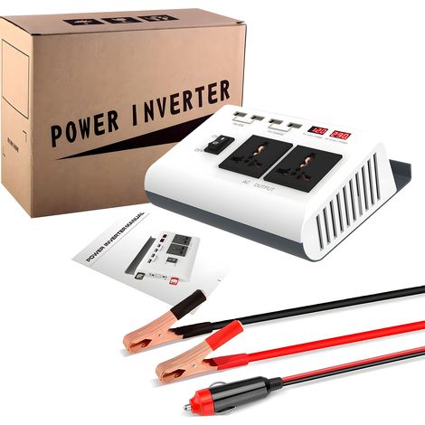 Convertisseur de puissance 300 W, onde sinusoïdale améliorée, 12 V CC vers 220 V CA, 4 ports USB, 8 protections (noir) (1/5)