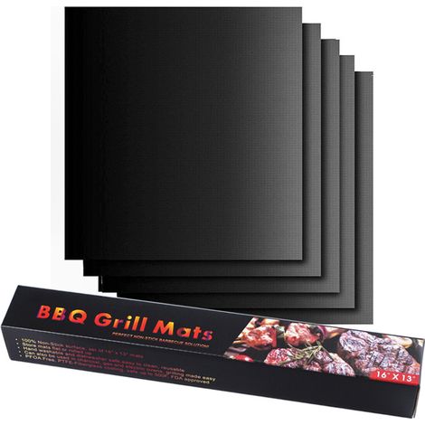 Tapis de Cuisson Barbecue Réutilisable, Feuilles Antiadhésives pour Plancha, Gril à Gaz et Charbon Weber, Extérieur, Noir, 5 Pièces (1/3)