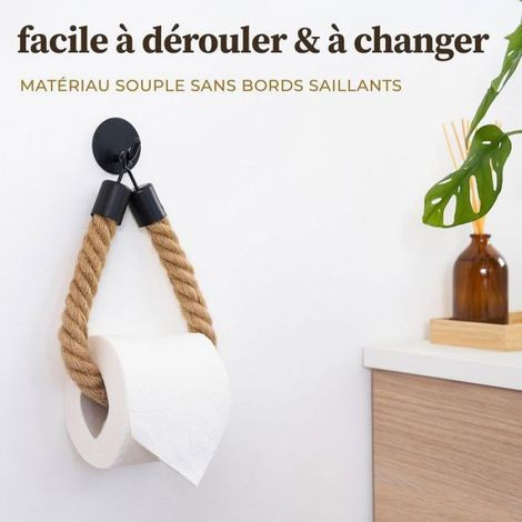 Porte Papier Toilette Mural Adhesif, Support Papier Toilette Mural sans Percage, Porte Rouleau Papier Toilette Industriel Deco Cord (1/5)