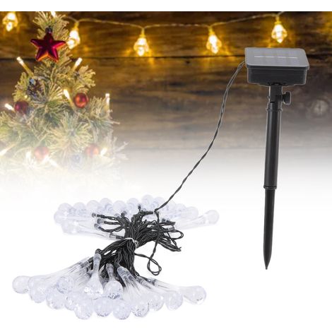 Guirlande lumineuse solaire en forme de goutte d'eau de 6,4 m (21 pieds), 30 LED, étanche, à économie d'énergie, pour cour extérieure, blanche. (1/5)