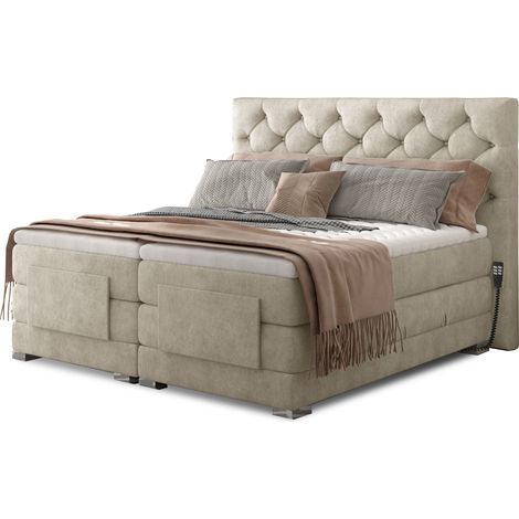 Lit continental électrique tissu beige clair avec matelas et surmatelas Karmen-140x200 (1/5)