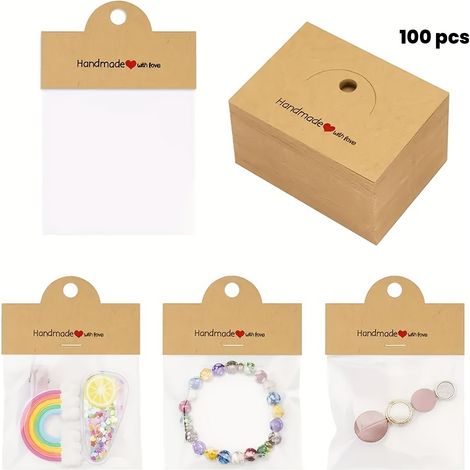 Lot de 100 articles d'emballage – Cartes « Fait main avec amour », idéal pour l'emballage cadeau DIY – (1/5)