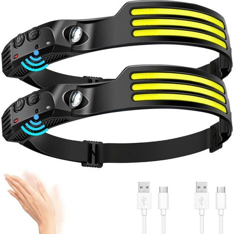 Stirnlampe zum Laufen, 2 Stück, ultra-leistungsstark, wiederaufladbar, LED-Stirnlampe, wiederaufladbar, Stirnlampe zum Laufen, Batterielicht, Taschenlampe
