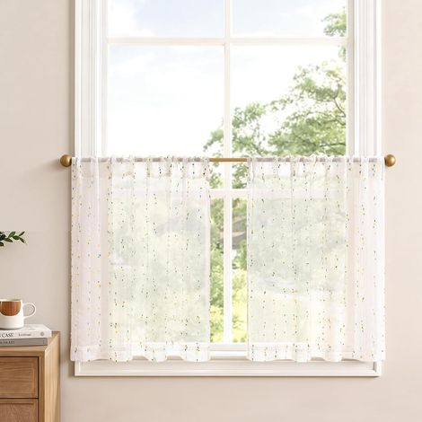 Rideau Voilage Cuisine Moustiquaire Fenetre 90Lx60Hcm Blanc et Vert (1/5)