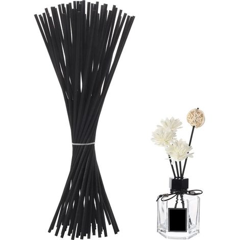 Bâton Diffuseur de Parfum, 48 Pcs Batonnets Diffuseur Parfum Batons Diffuseur d'Arôme en Fibre pour Huile Essentielle Maison Bureau Hôtel Spa, 34 cm x 4 mm, Noir (1/5)