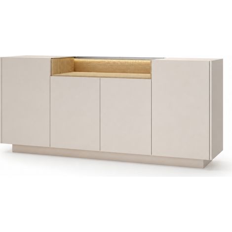 Credenza Madia Moderna Con 4 Ante 2 Ripiani Interni Vano A Giorno Effetto Legno Illuminazione LED Integrata In Melaminico Per Soggiorno Sala Da Pranzo 203 X 39.5 X 83 Cm Cashmere (1/5)