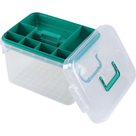 Erste-Hilfe-Kasten transparent mit Griff und Fächern, leer