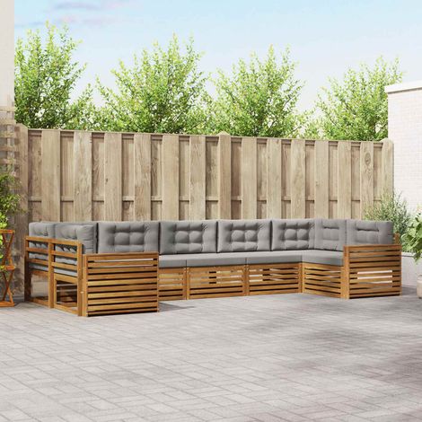 vidaXL Outdoor-Sofagarnitur mit Kissen 7 pcs Natürlich und Hellgrau (1/5)